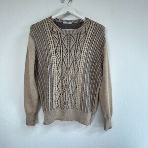 Inis Meáin Womens Beige & Black Cable Knit Sweater Pedium Linen Cotton Pullover